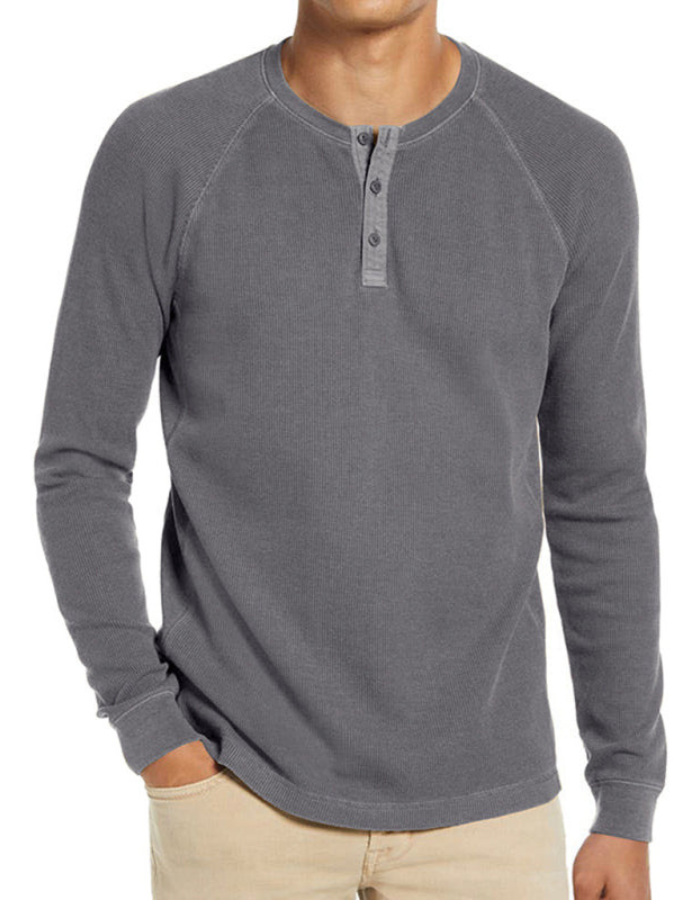 SHOPIQAT New Men's Round Neck Waffle Henley T-Shirt - Premium from shopiqat - Just $8.900! Shop now at shopiqat